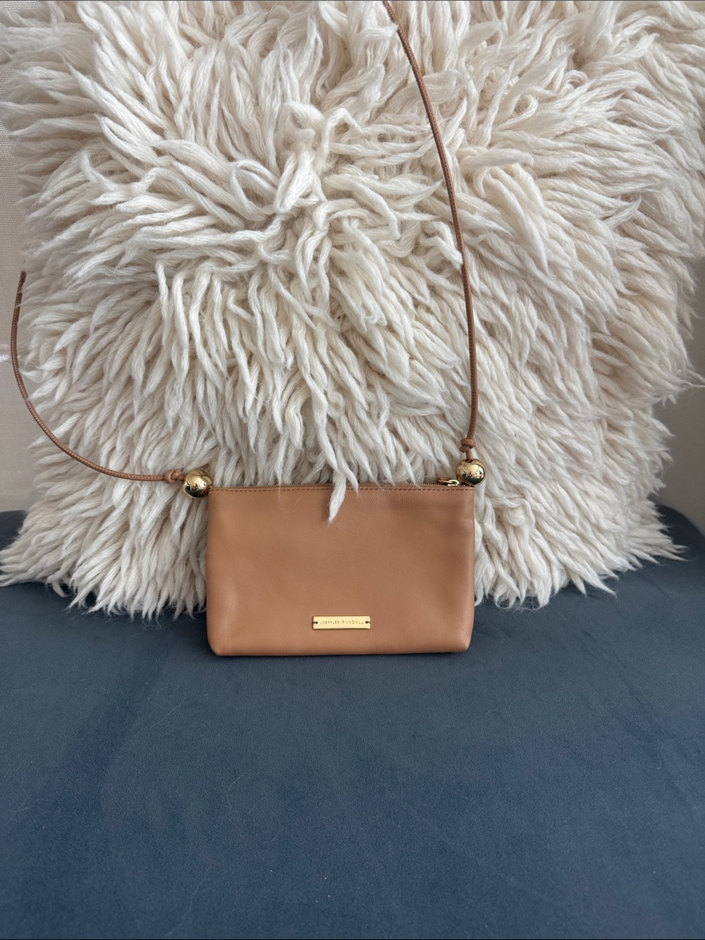 Loeffler Randall Tan Leather Crossbody with Gold Accents